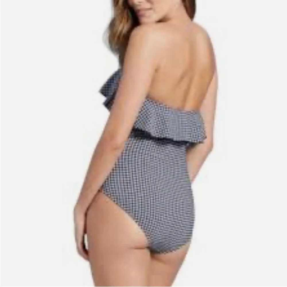 Kona Sol Blue Gingham swimsuit with bandeau flounce top accent Fully lined - Picture 3 of 12
